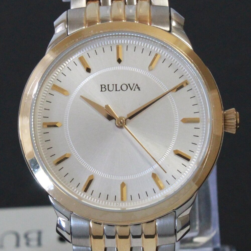 Bulova Ladies Classic Quartz Watch Two Tone Finish Raised Indices Bracelet 32mm - Picture 9 of 13